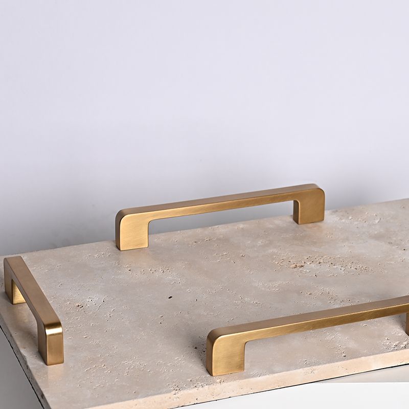 「BRAC4233 Travertine Stone Tray」 – Rustic Yellow Travertine with Brushed Copper Handles | Luxury Home & Hospitality Decor - BRILLIANT MAKER