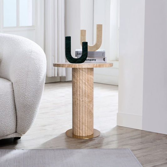 「BRAC4235AB Grooved Travertine End Table」 – Minimalist Industrial Design with Organic Texture | Luxury Hospitality & Residential Solutions - BRILLIANT MAKER