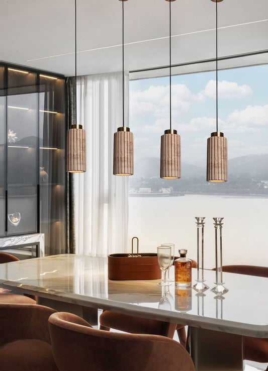 Hand-Carved Travertine & Steel Geometric Bedside Lamp-BRCH9164AB - BRILLIANT MAKER