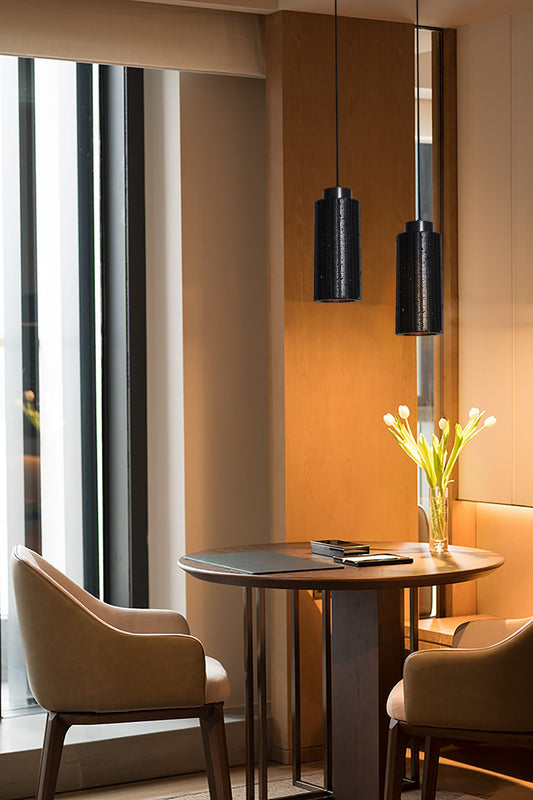 Hand-Inlaid Black Onyx Travertine & Steel Geometric Bedside Lamp - BRILLIANT MAKER