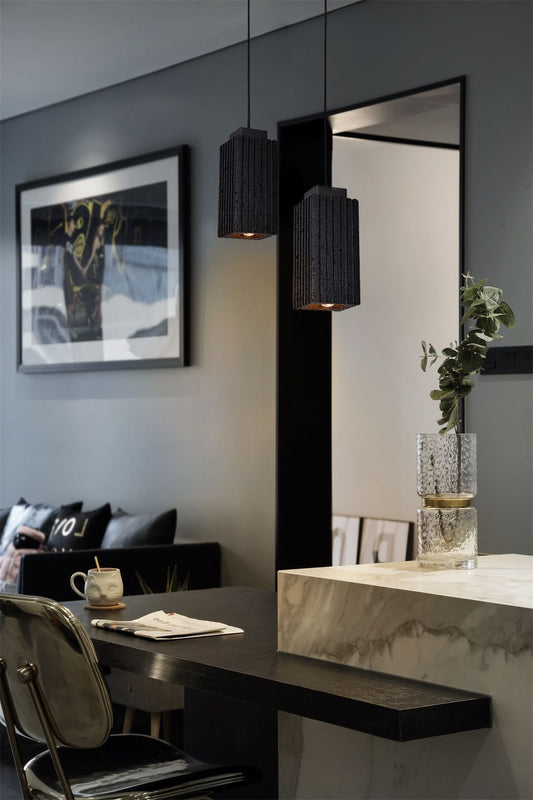 Handmade Black Travertine Geometric Pendant Light – Modern Luxury Table Lamp with Italian Craftsmanship - BRILLIANT MAKER