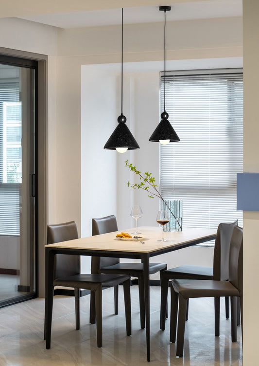 「BRCH9166BK Cone Travertine Pendant Light」 – Minimalist Black Travertine with Steel Geometry | Luxury Restaurant & Residential Lighting - BRILLIANT MAKER