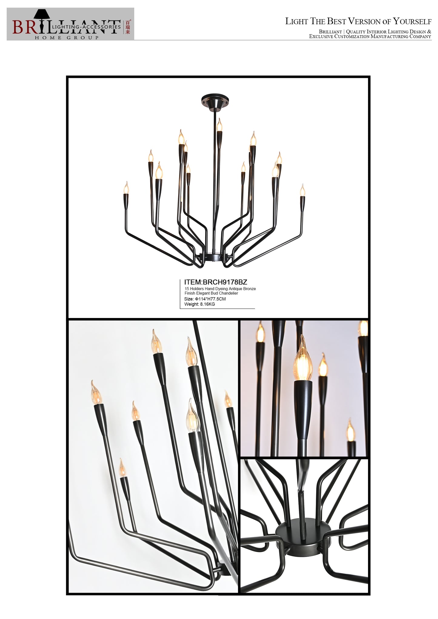 BRCH9178BZ Lotus-Inspired Hand-Dyed Chandelier | Custom Chandelier | American Elegance Chandelier - BRILLIANT MAKER