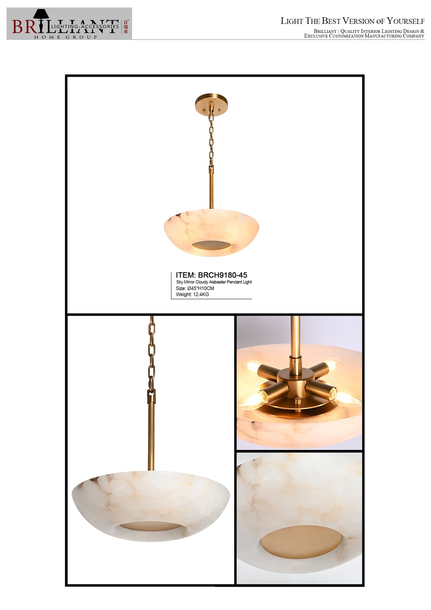 Cloudy Sky Alabaster Pendant Light - Modern Architectural Poetry (BRCH9180-45) - BRILLIANT MAKER