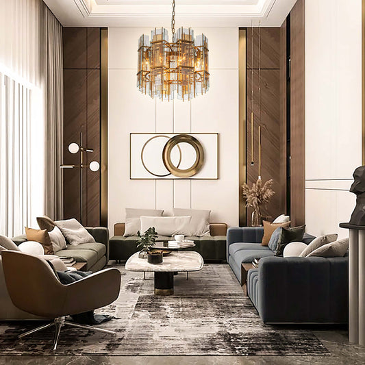 【Modern Industrial Masterpiece】Magic City Layered Glass Panels Chandelier - BRCH9187 | Black Gray Minimalist Ceiling Fixture, Architectural Lighting with Dynamic Contrast - BRILLIANT MAKER