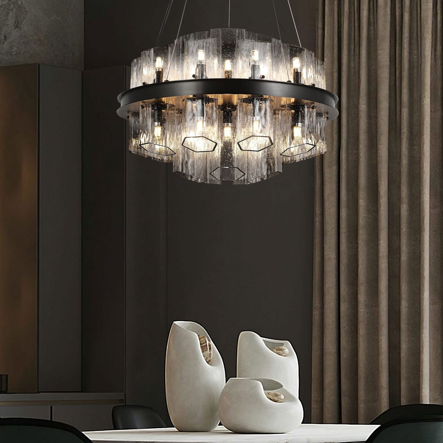 Hexagonal Textured Glass Chandelier – Modern Architectural Lighting for Luxury Spaces | BRCH9191-BZ - BRILLIANT MAKER