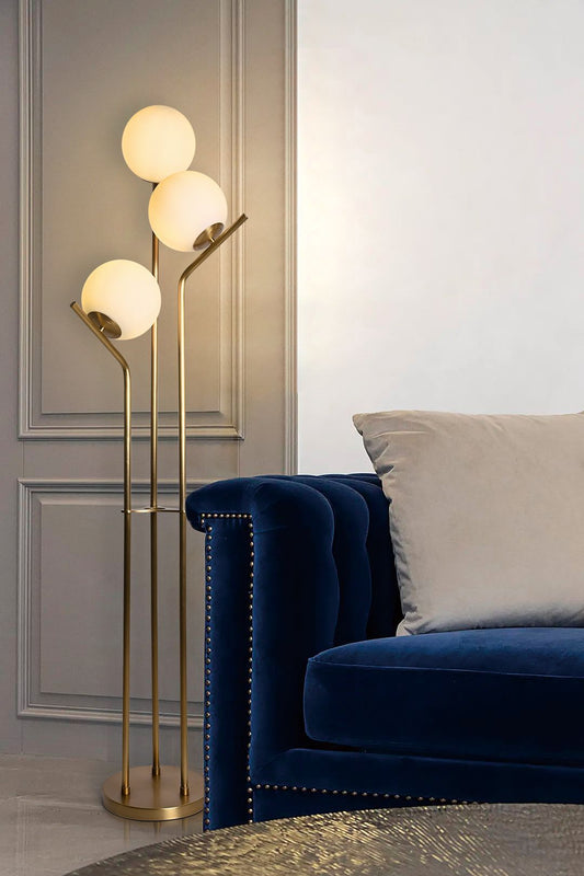 Hand-Inlaid Milky Glass Ball & Steel Fruited Melon Floor Lamp - BRFL5020 - BRILLIANT MAKER