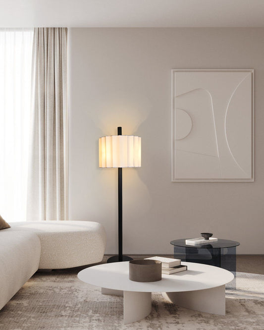 BRFL5021 Quincunx Fabric-Shade Bronze Striated Tube Floor Lamp | Elegant & Magnificent | BRILLIANT-MAKER - BRILLIANT MAKER