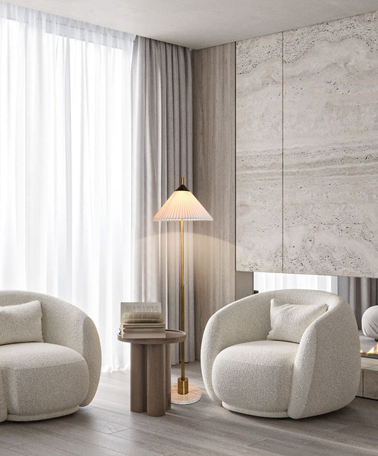 BRFL5025AB Simple Conical Pleated Fabric Lampshade Antique Brass Floor Lamp | Modern Elegance | BRILLIANT-MAKER - BRILLIANT MAKER