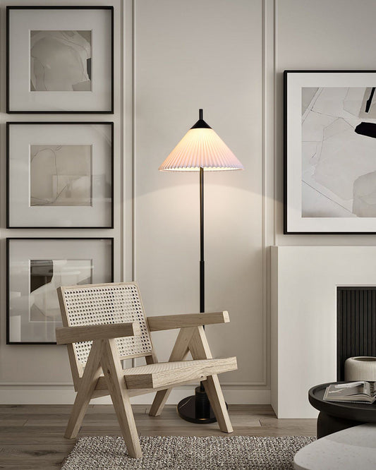 BRFL5025BZ Simple Conical Pleated Fabric Lampshade Antique Brass Floor Lamp | BRILLIANT-MAKER - BRILLIANT MAKER