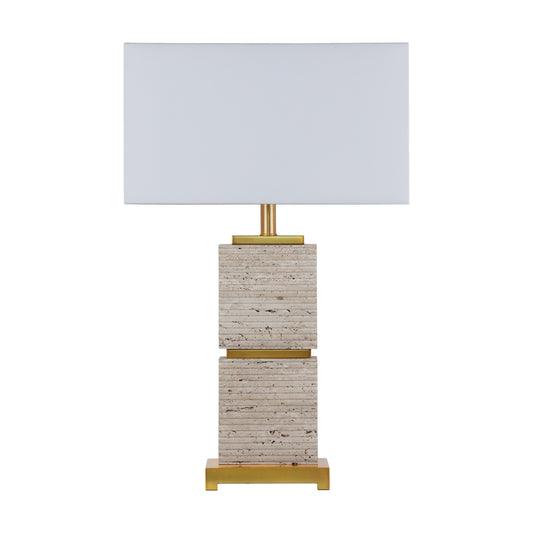 Brilliant-Maker BRTL3059TR Modern Travertine Table Lamp – Grooved Stone Design with E27 LED Base | B2B Customizable Home Décor