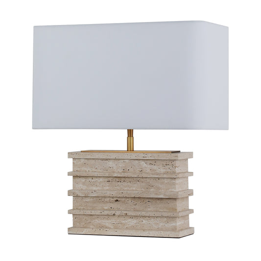 Brilliant-Maker BRTL3142TR Modern Rectangular Travertine Table Lamp – Grooved Stone Design with E27 LED Base | B2B Customizable Lighting Solutions