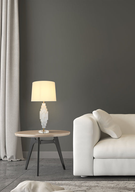 Ethereal Elegance: Natural Selenite Stone Table Lamp with Fabric Shade - BRTL3268 - BRILLIANT MAKER