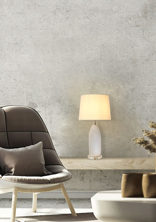 Natural Selenite Stone Table Lamp With Fabric Lampshade-Custom Wholesale Lighting Solutions - BRILLIANT MAKER