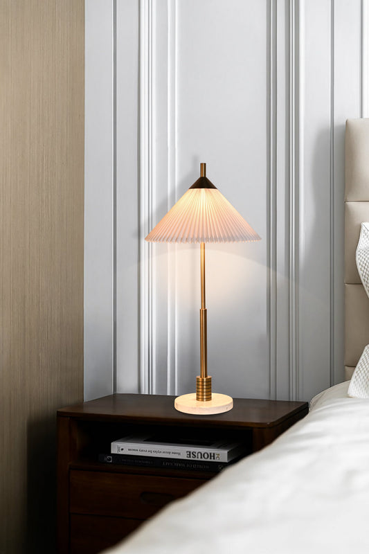 BRTL3322AB Simple Conical Pleated Fabric Lampshade Antique Brass Table Lamp | Modern Simplicity | BRILLIANT-MAKER - BRILLIANT MAKER