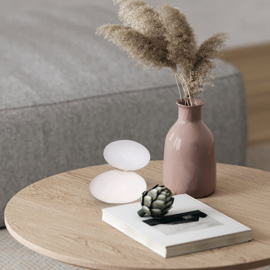 BRTL3327AL Alabaster Cobble Base Opal Glass Bedside Dimmable Mini Night Light | Zen/Simple Style | BRILLIANT-MAKER - BRILLIANT MAKER