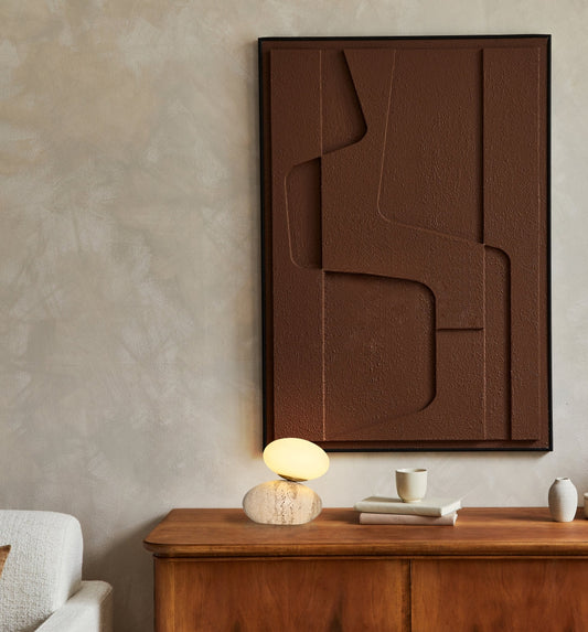 BRTL3327TR Travertine Cobble Base Opal Glass Bedside Dimmable Mini Night Light | Zen/Simple Style | BRILLIANT-MAKER - BRILLIANT MAKER