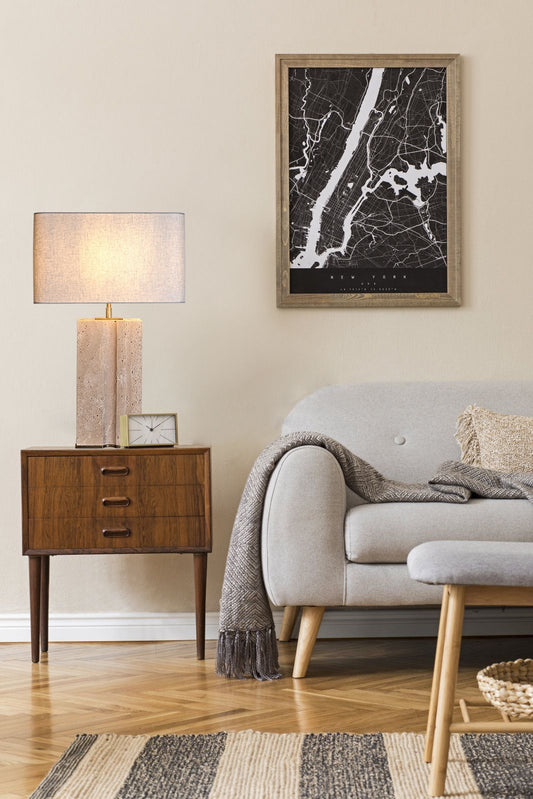 BRTL3333 Rectangular Geometry Groove Natural Travertine Stone Table Lamp - BRILLIANT MAKER