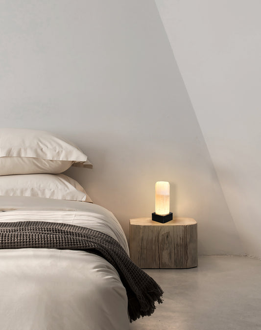 LED bottom light Natural Selenite Stone Table Light - BRTL3334 "Kilimanjaro" - BRILLIANT MAKER