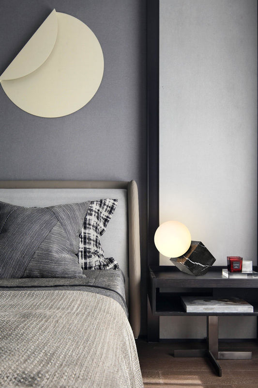 BRTL3340MA Opal Glass Ball Black Marble Cube Base Bedside Dimmable Table Light | Modern Simplicity | BRILLIANT-MAKER - BRILLIANT MAKER