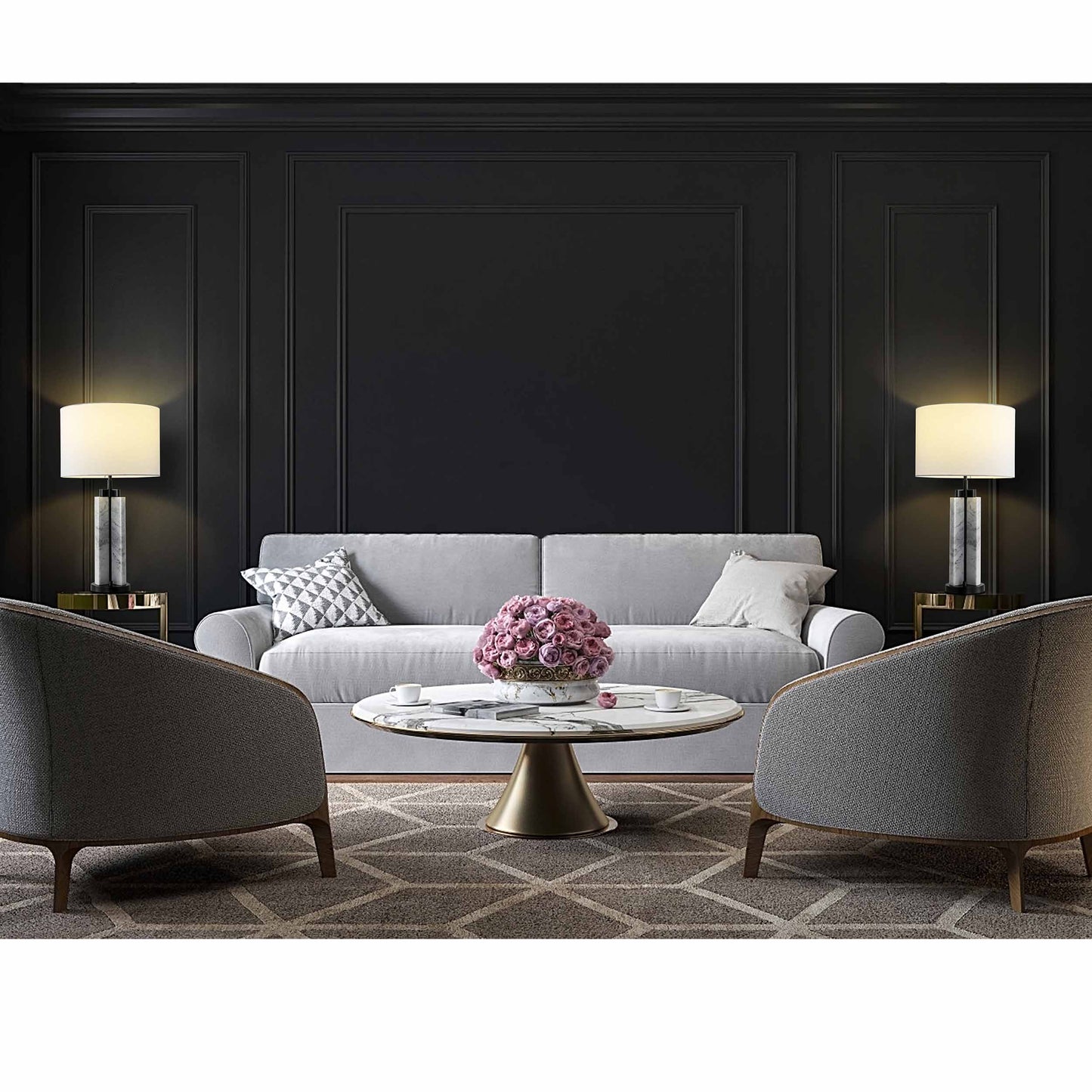 BRTL3350WH Centrosphere East White Marble Dimmable Craft Table Lamp | Modern Style | BRILLIANT-MAKER - BRILLIANT MAKER