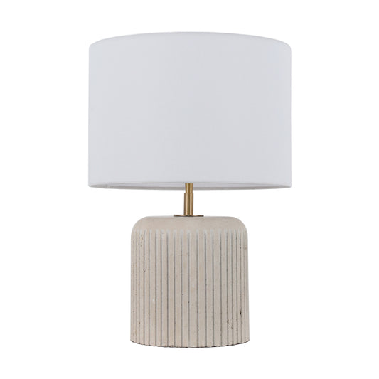 Brilliant-Maker BRTL3381 Modern Column Travertine Table Lamp – Grooved Stone Design with E27 LED Base | B2B Customizable Lighting Solutions