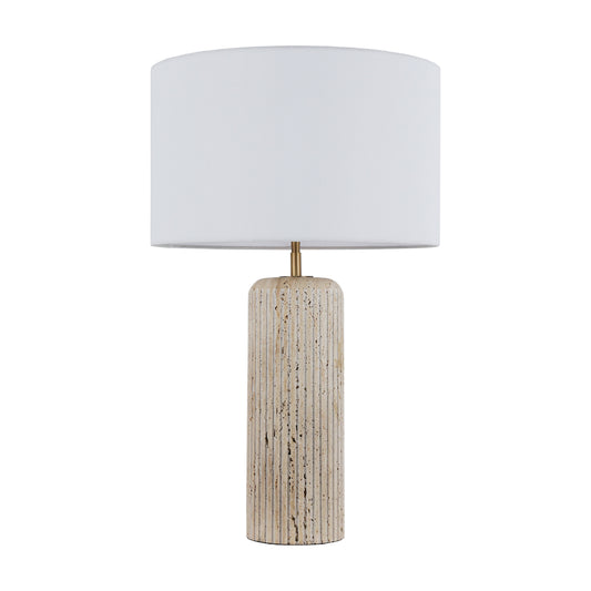BRTL3382 – Modern Column Travertine Table Lamp with Grooved Design | Natural Stone & Steel for Luxurious Spaces