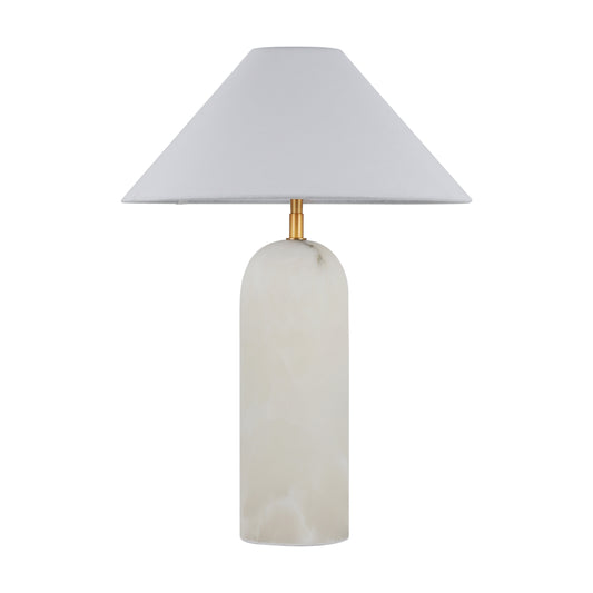 Brilliant-Maker BRTL3383AL Tapered Alabaster Table Lamp – Modern Classic Travertine & Steel Design with BE01 Fabric Shade | B2B Customizable Home Lighting