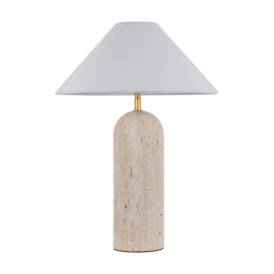 Brilliant-Maker BRTL3383TR Modern Travertine Table Lamp – Natural Stone & Steel Design with Customizable Fabric Shade | B2B Wholesale Lighting