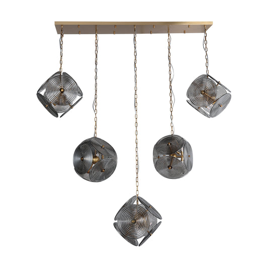 Brilliant-Maker PL9202-5 Interstellar Symphony Rippled Glass Five - Head Pendant Light - Custom B2B Grand Scale Geometric Art Lighting