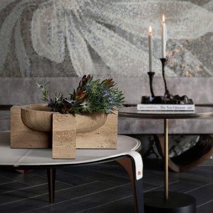 Travertine Stone Tray - Vintage Travetine Tray-L (BRAC4243)