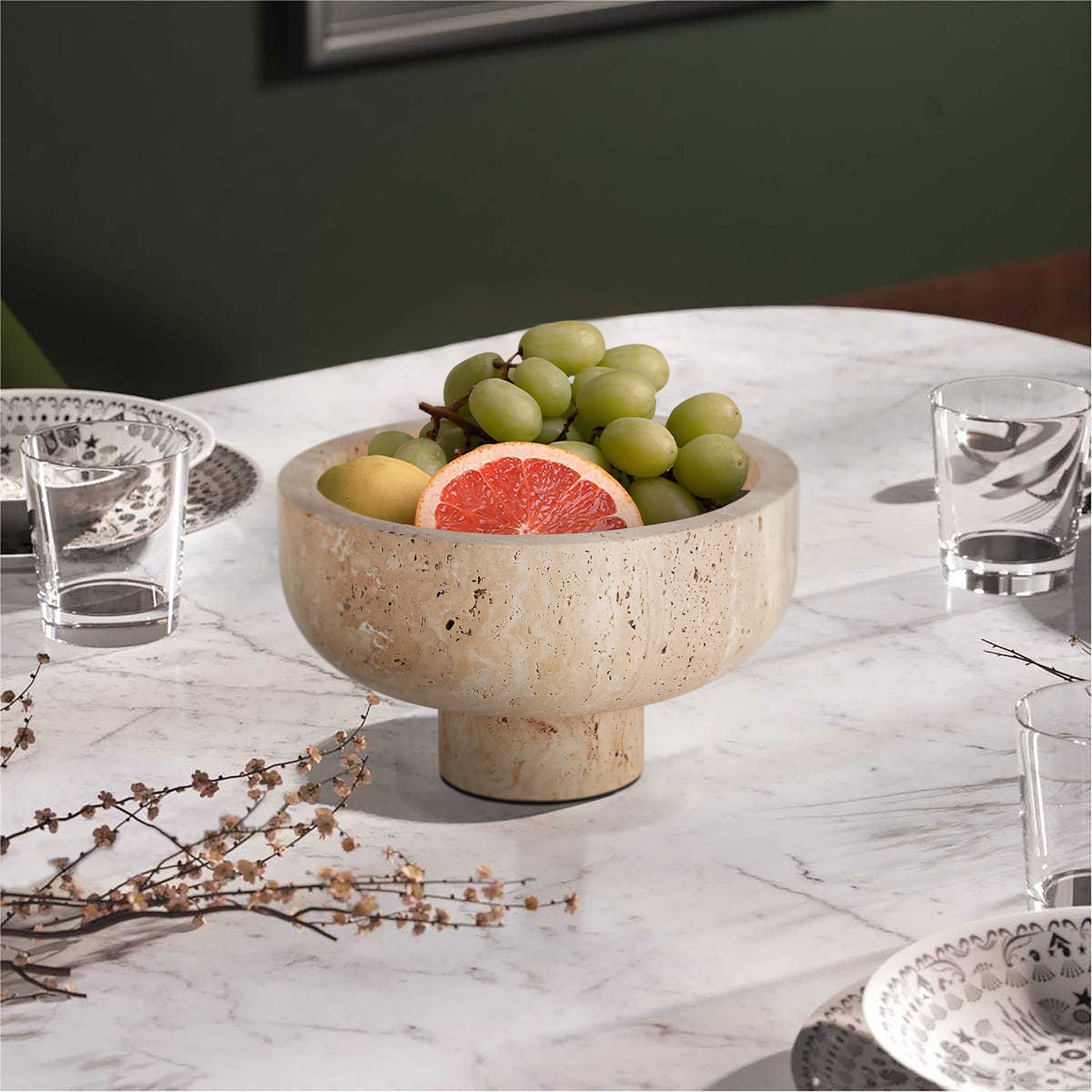 صينية ترافرتين AC4257 من بريليانت ميكر (صغيرة) - صينية حجرية كلاسيكية عصرية قابلة للتخصيص بتصميم B2B بملمس ثقيل، مناسبة لغرفة المعيشة/غرفة الطعام/الاستقبال 