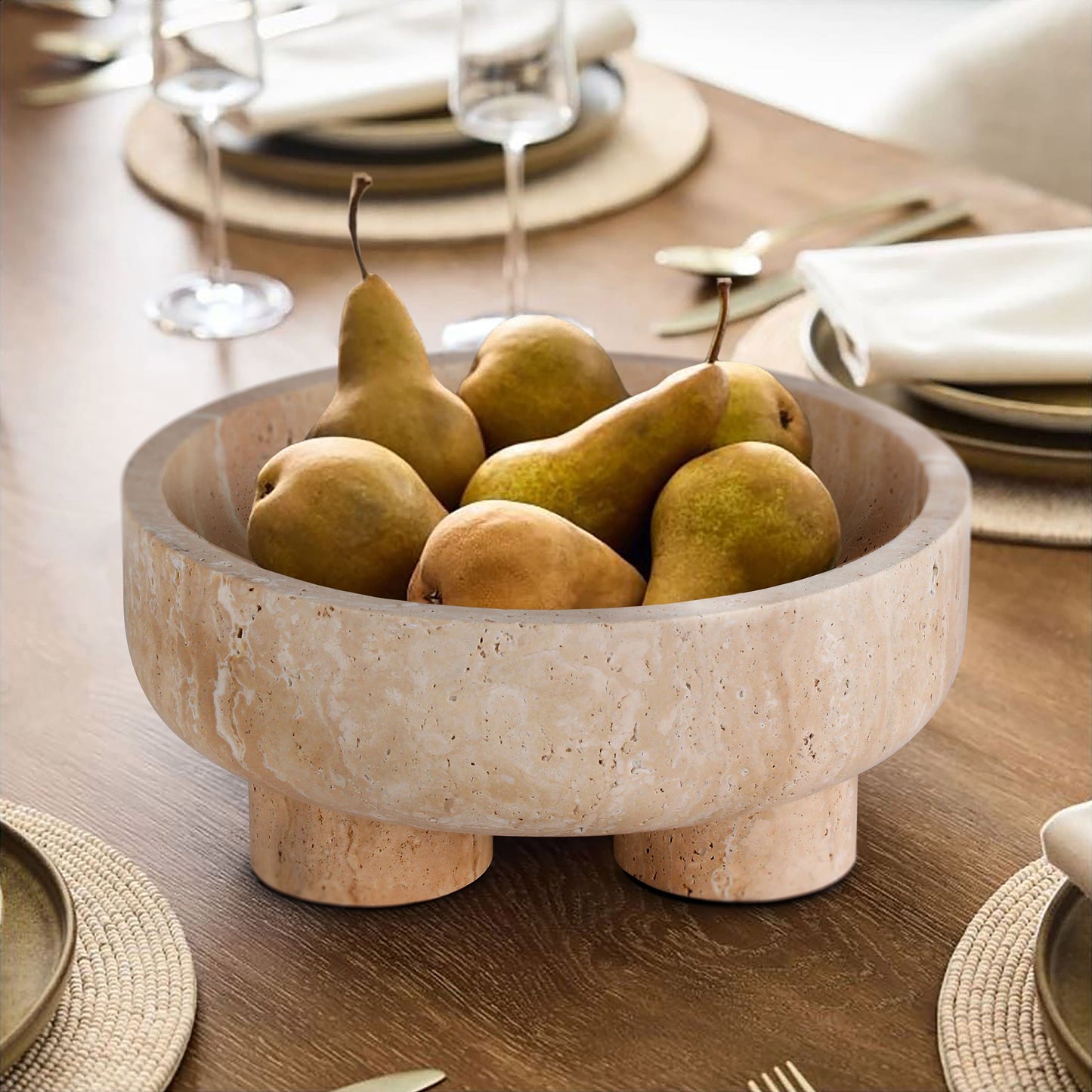 Brilliant-Maker AC4258 Travertine Tray (Large) - Customizable B2B Heavy Texture Stone Tray, Modern Classic Design for Living Room/Dining/Reception