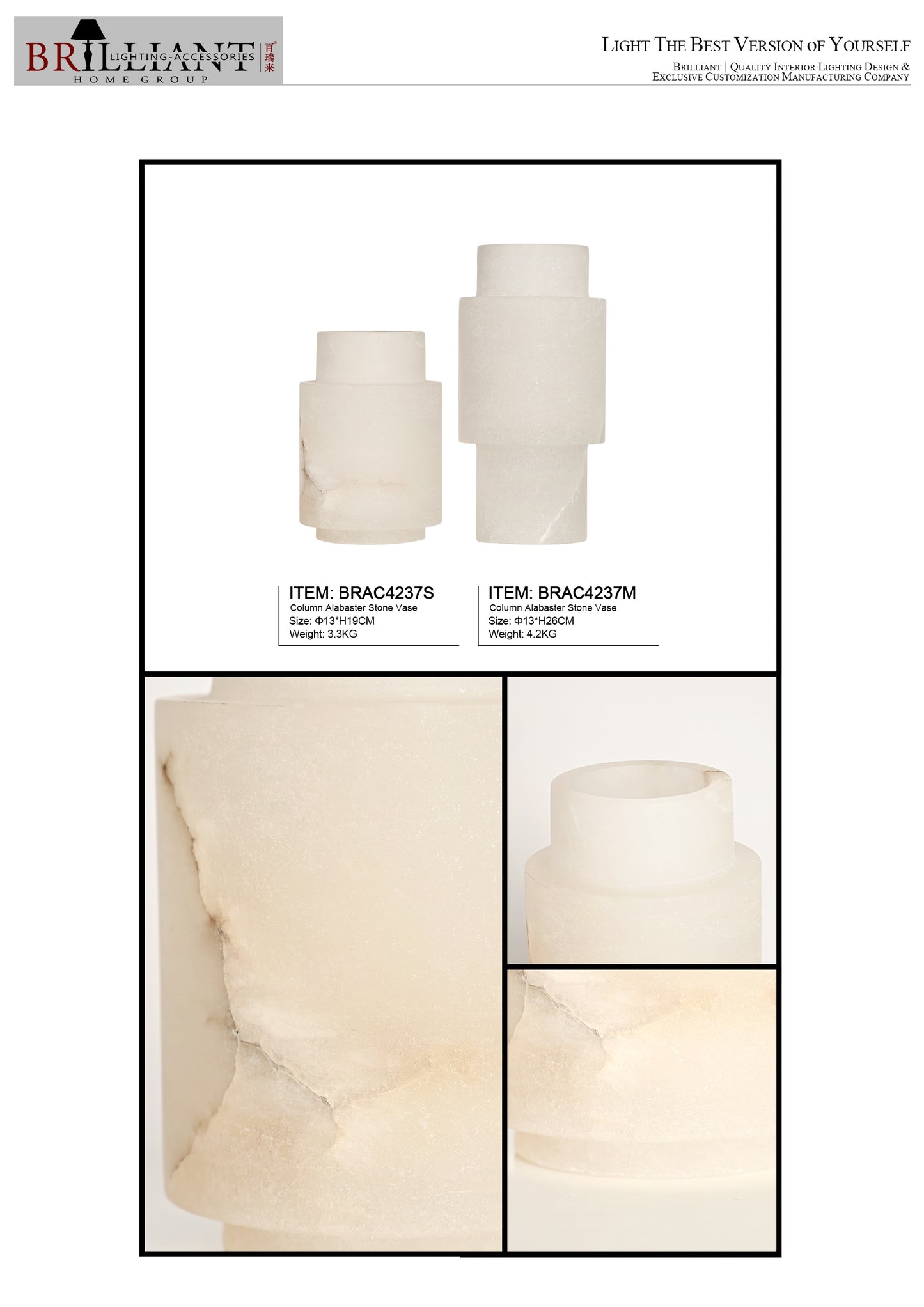 Column alabaster stone vase