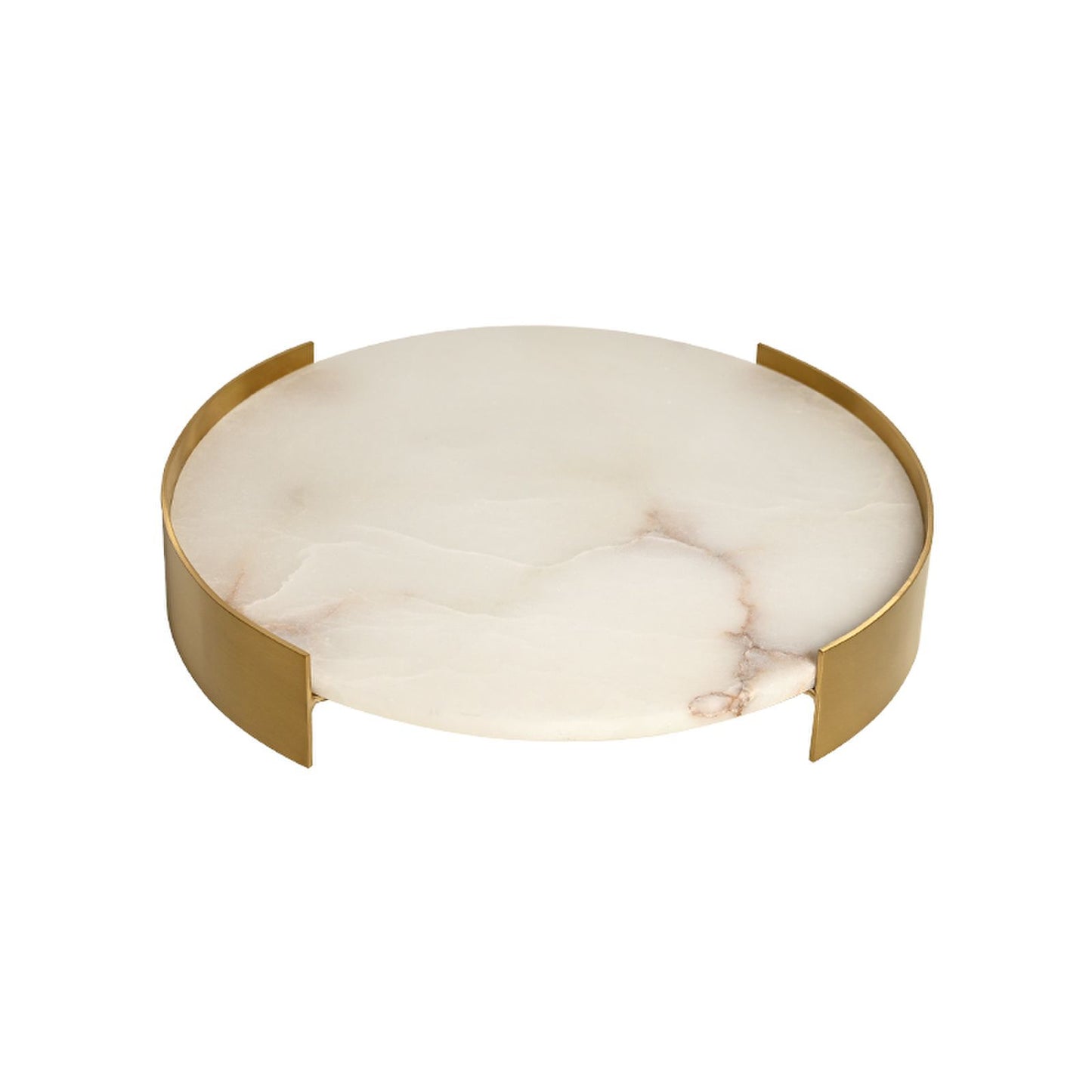 Steel handle round alabaster stone tray