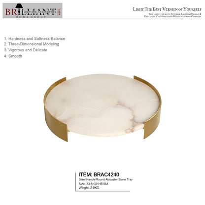 Steel handle round alabaster stone tray