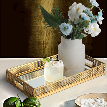 1 Square mirror mesh woven metal tray