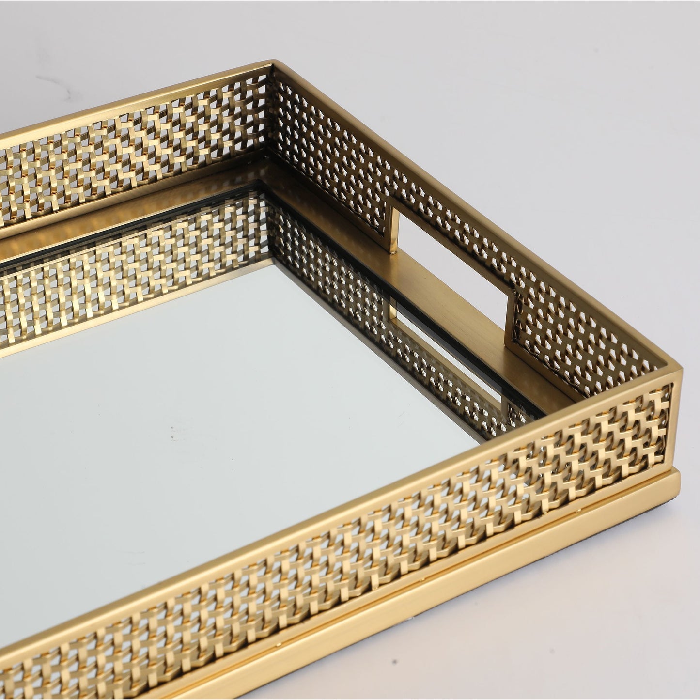 1 Square mirror mesh woven metal tray