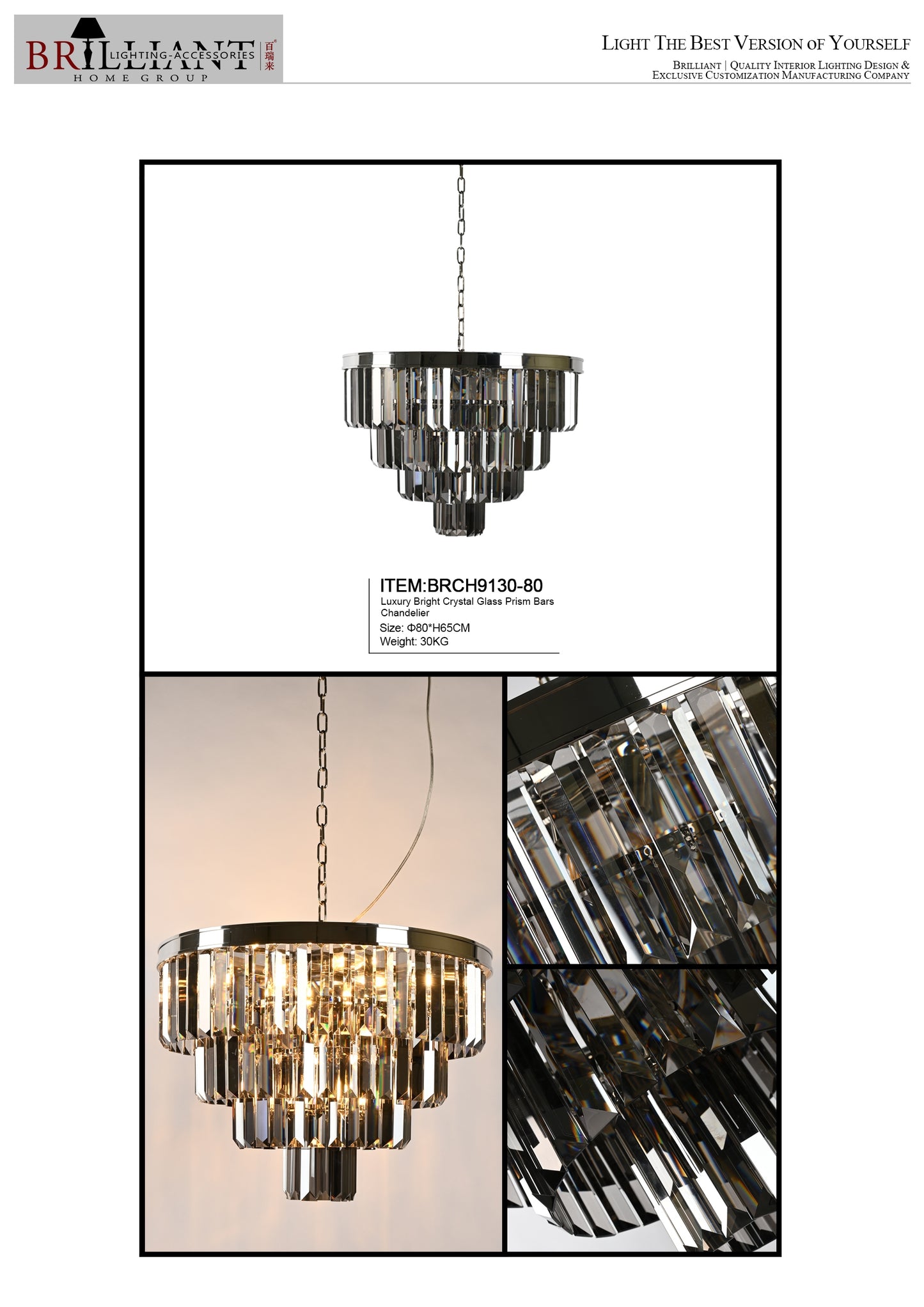 Luxury bright crystal glass prismatic bars chandelier