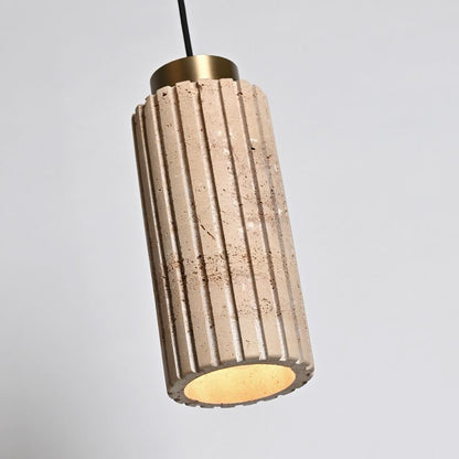 Carved column natural travertine stone pendant light