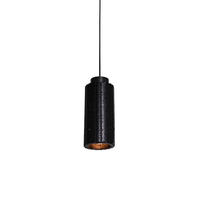 Carved column natural black travertine stone pendant light