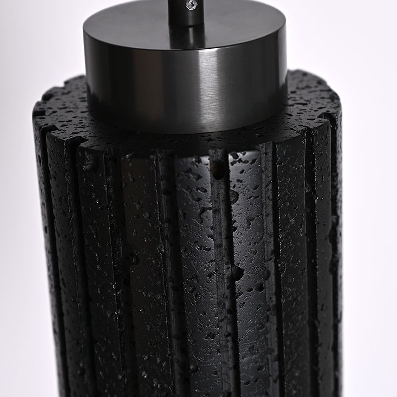 Carved column natural black travertine stone pendant light