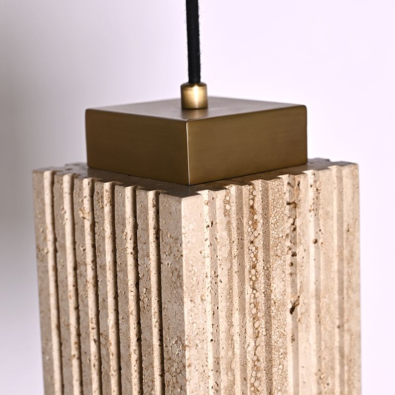 Carved square column natural travertine stone pendant light