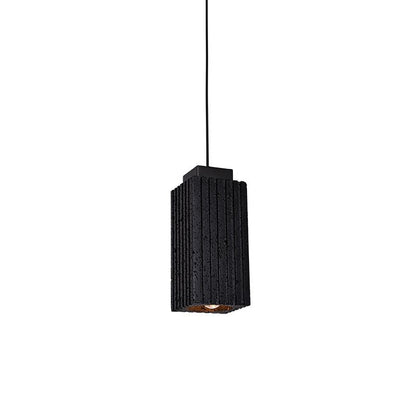 Carved square column natural black travertine stone pendant light