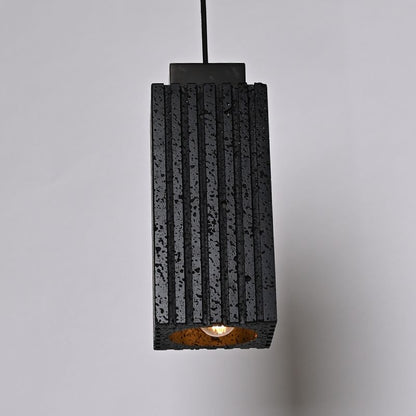 Carved square column natural black travertine stone pendant light