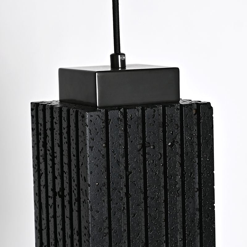 Carved square column natural black travertine stone pendant light