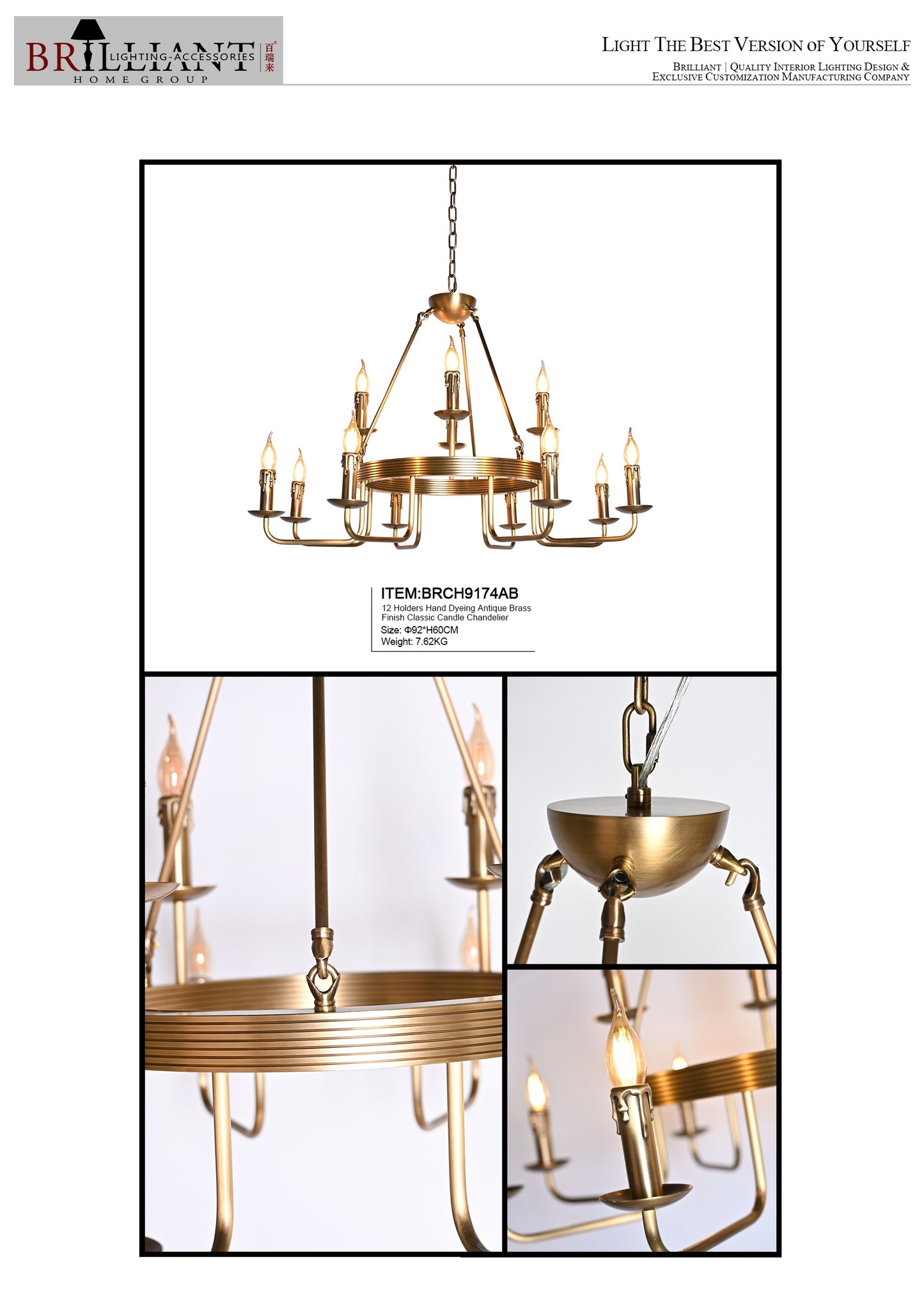 hand dyeing antique brass finish classic candle chandelier