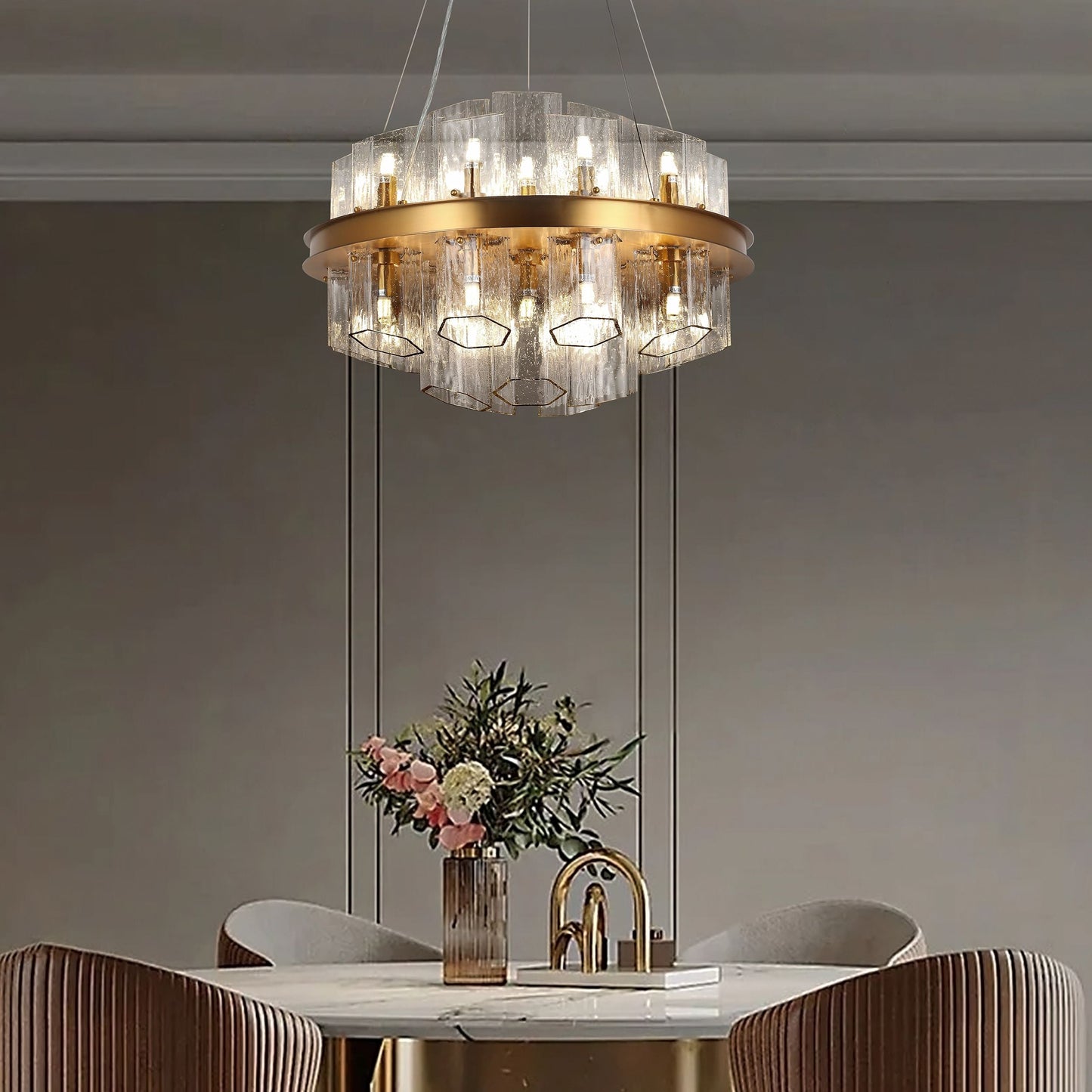 Hexagonal Textured Glass Chandelier: A Modern Elegance