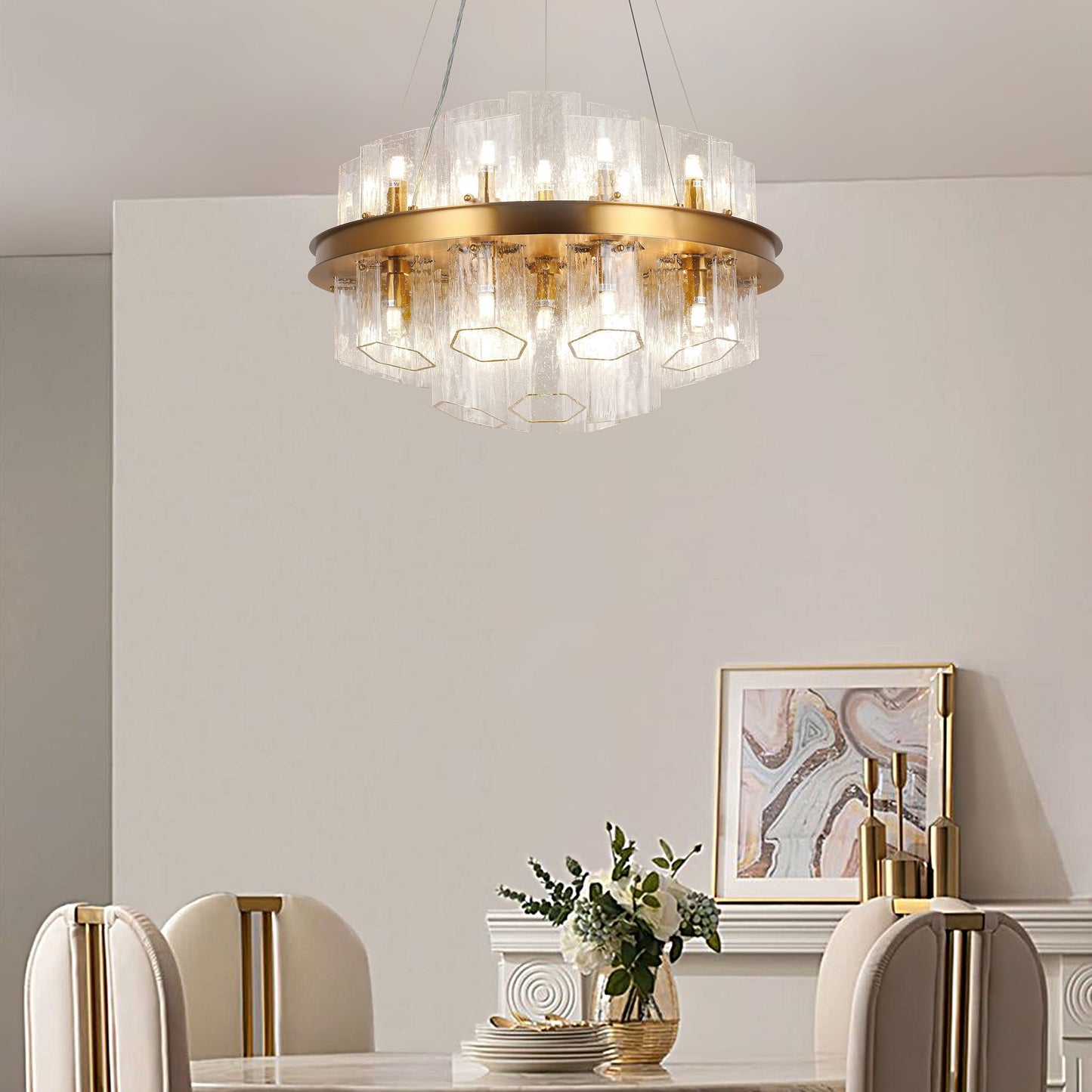 Hexagonal Textured Glass Chandelier: A Modern Elegance