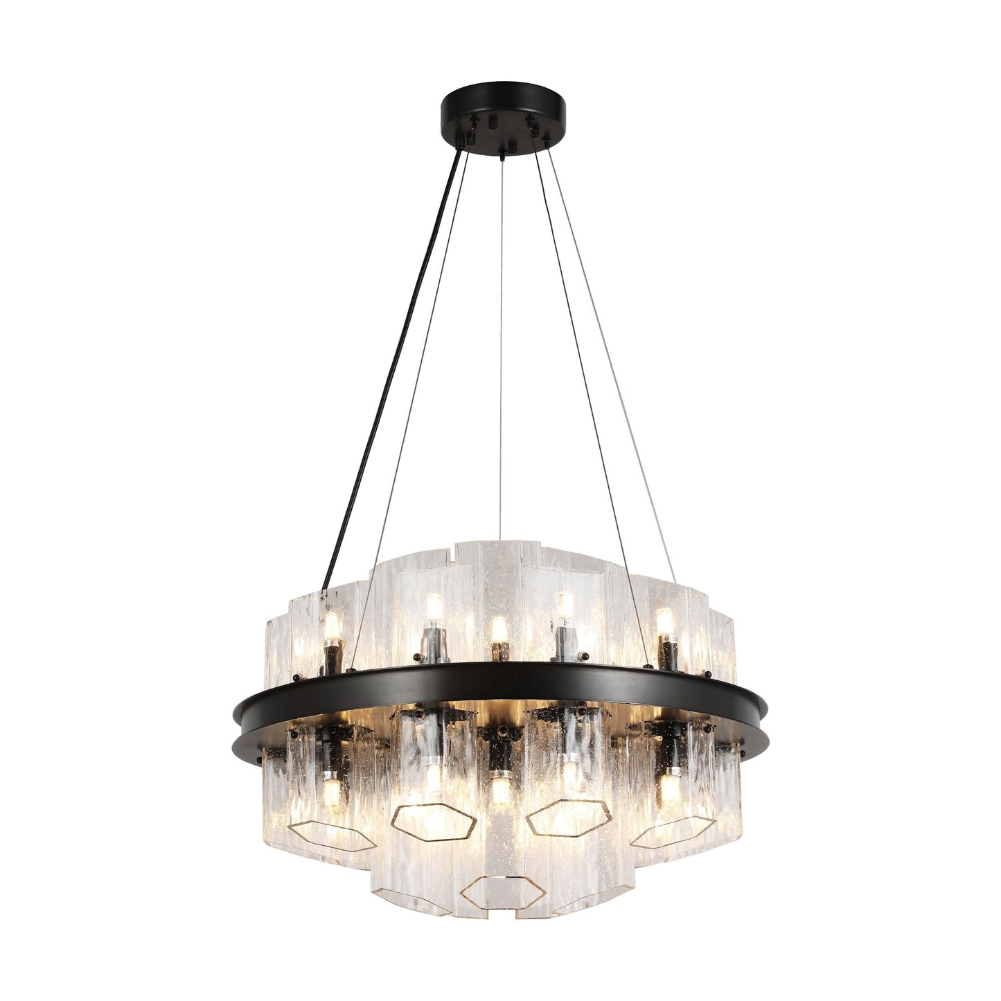 Hexagonal Textured Glass Chandelier: A Modern Lighting Marvel